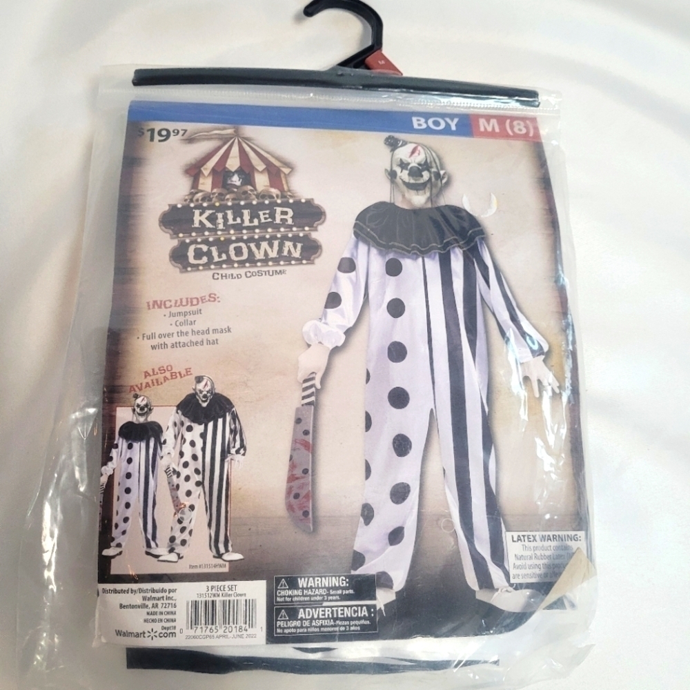 NIP Killer Clown 3 Piece Set Boys Size 8 Halloween Costume